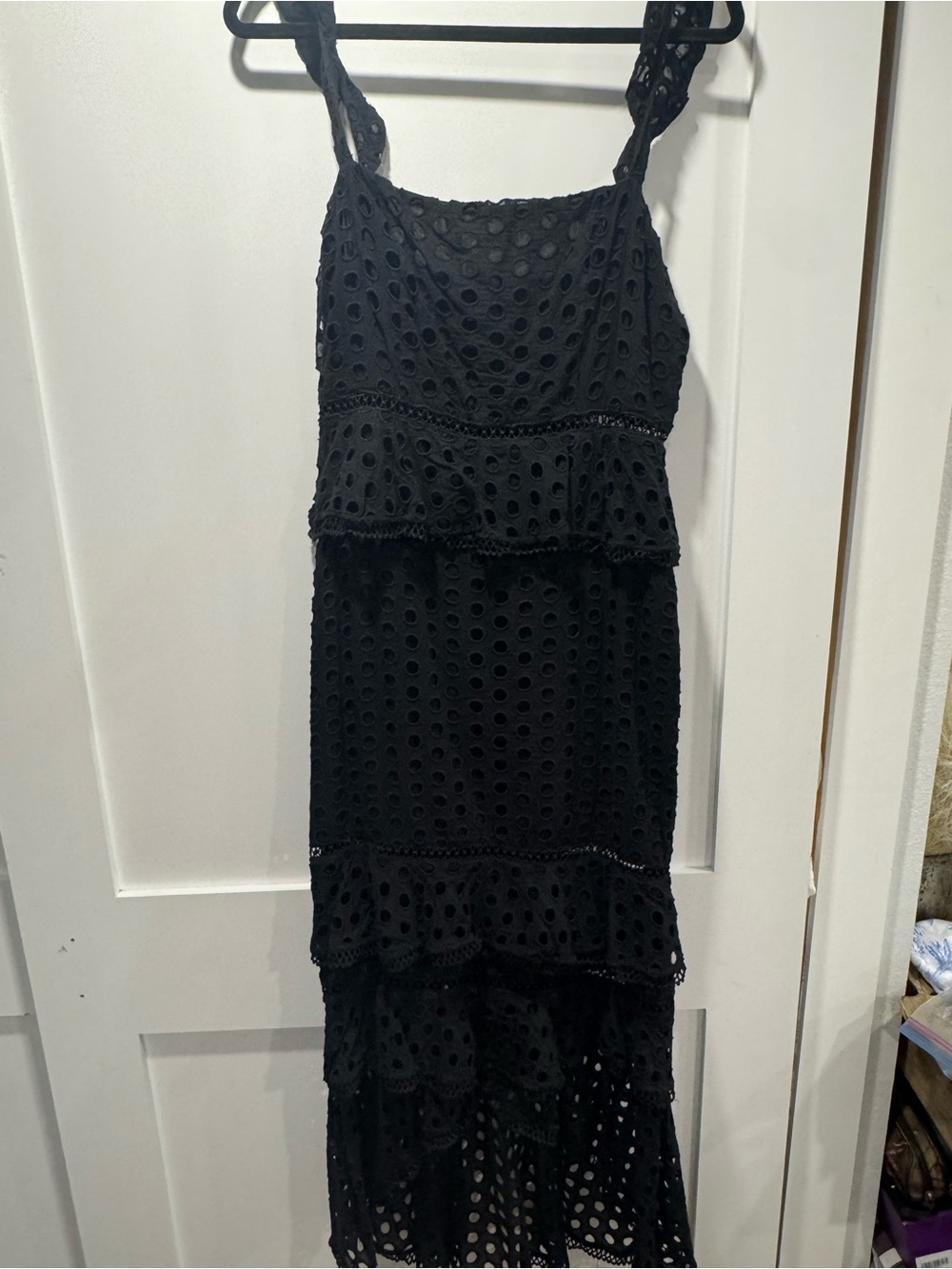 Black Eyelet Tiered Midi Dress - Women
